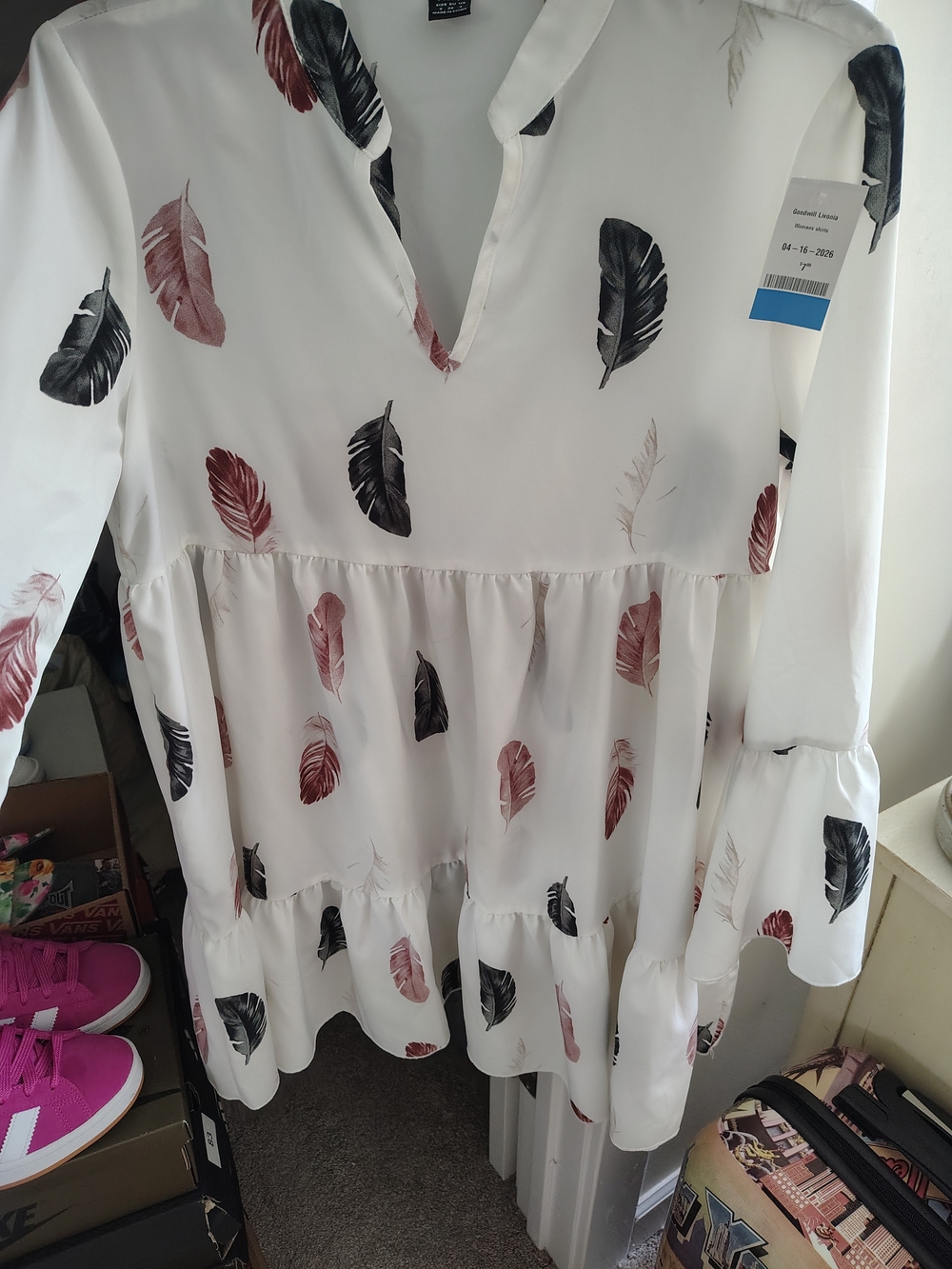 Lightweight White Feather-Print Tunic Top - Women